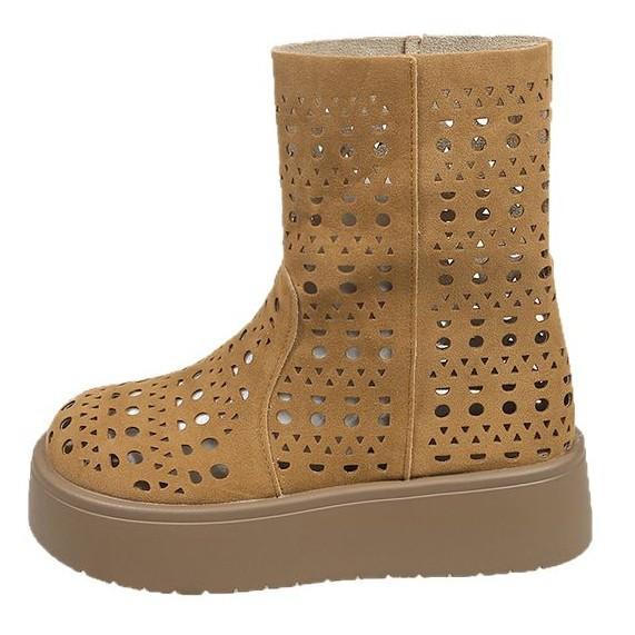 British Style Versatile Maillard Boots 2025 Summer New Popular Hollow Breathable Flat Bottom Hole Cool Boots Short Boots