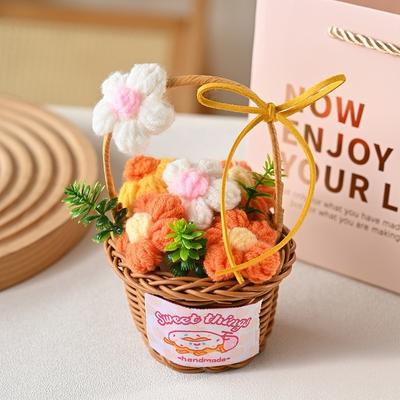Cute Home Decor Crochet Flower Bouquet Gift Handmade Knitted Flower Basket Decorative Potted Plant Mother's Day