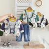 Boys' Long Sleeved 3-piece Set, Children's Hooded Animal Print Jacket+cartoon T-shirt+casual Denim Pants, Cute Baby Clothes