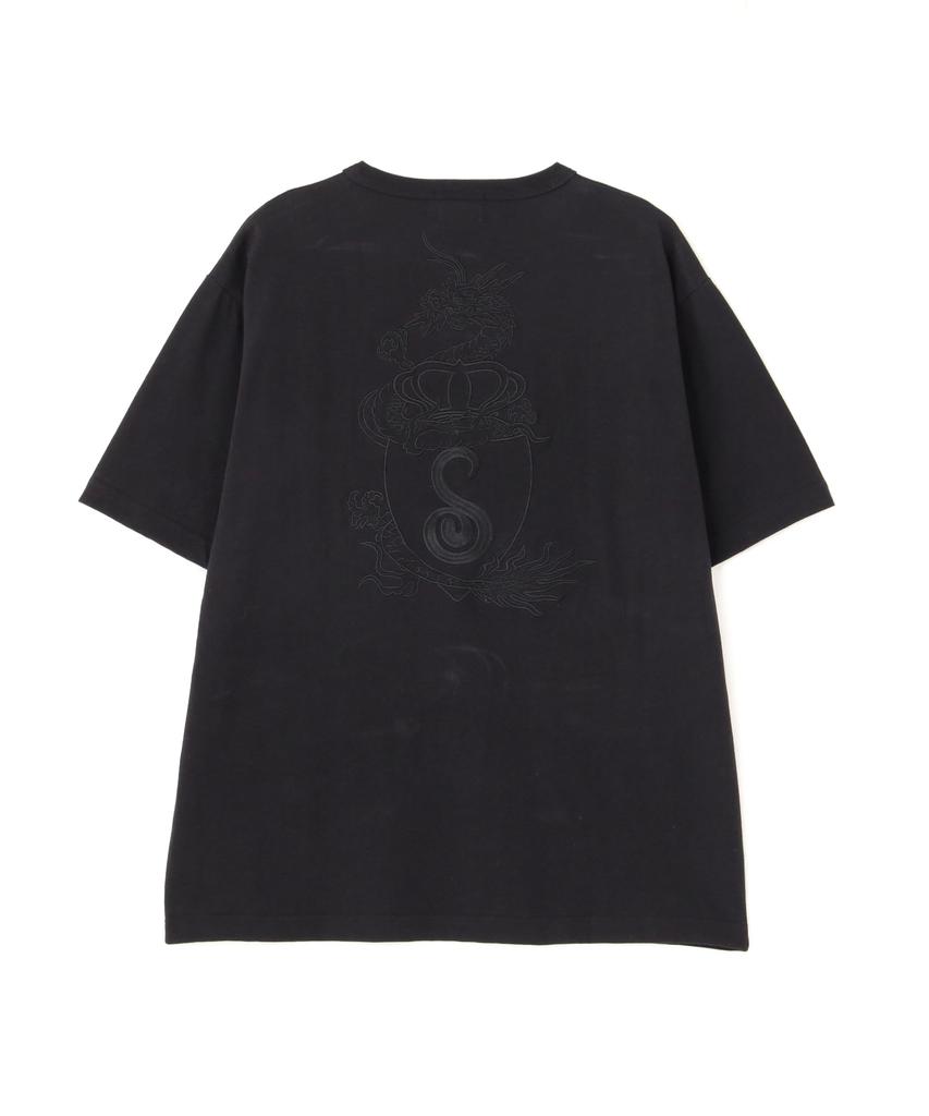 Schott Henley T-Shirt "Crest Dragon Embroidery" / Embroidered Henley T-Shirt "Crest Dragon" / 782-4134005 Men's Small 010 Black