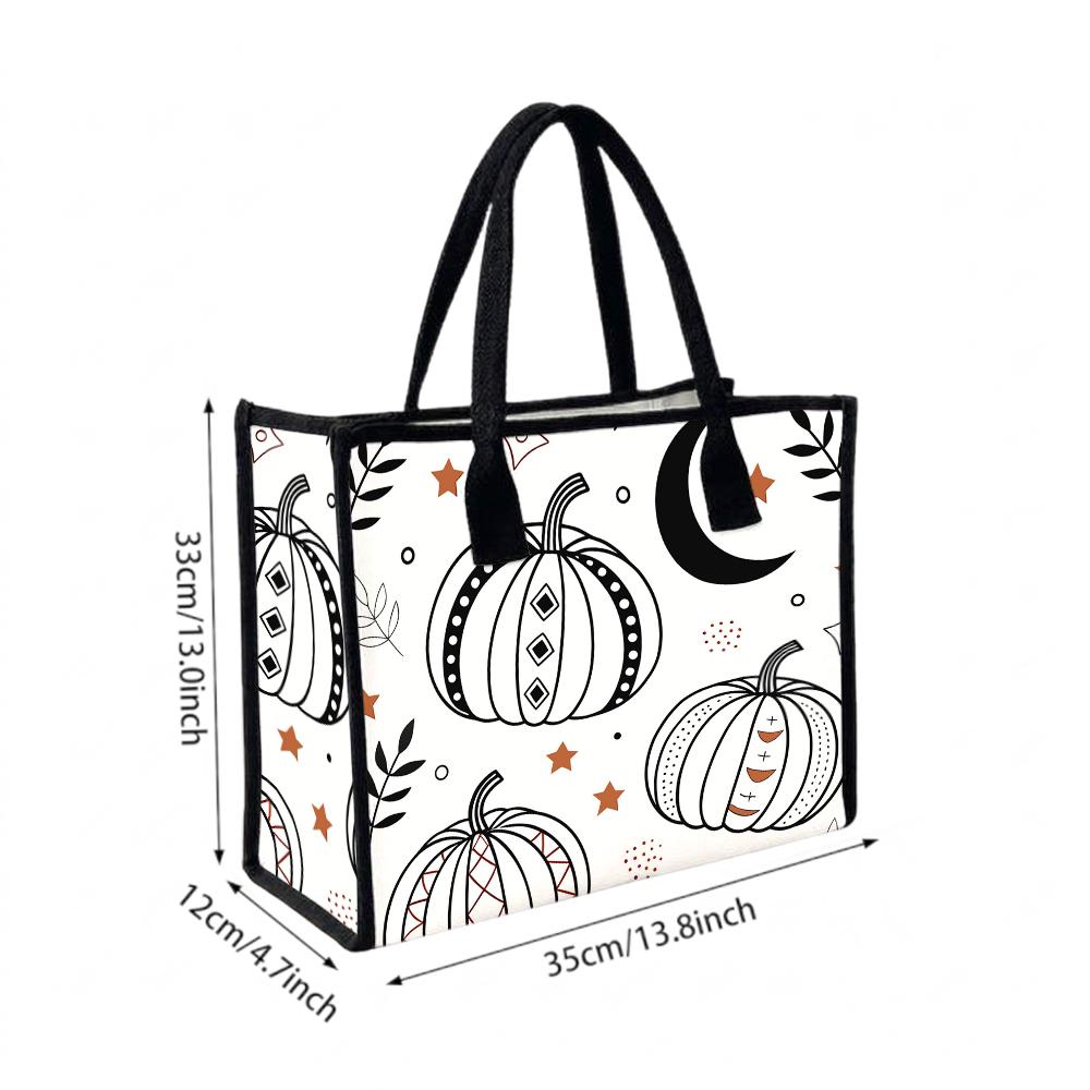 Halloween Pumpkin Canvas Tote Bag for Daily Shopping Portable Casual Reusable Handbag