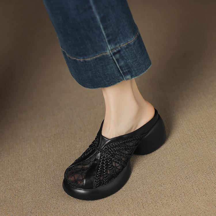 

Huge comfortable French beautiful bag head half slippers 2025 summer new flat bottom with skirt high heels women s shoes outside 40 чёрный