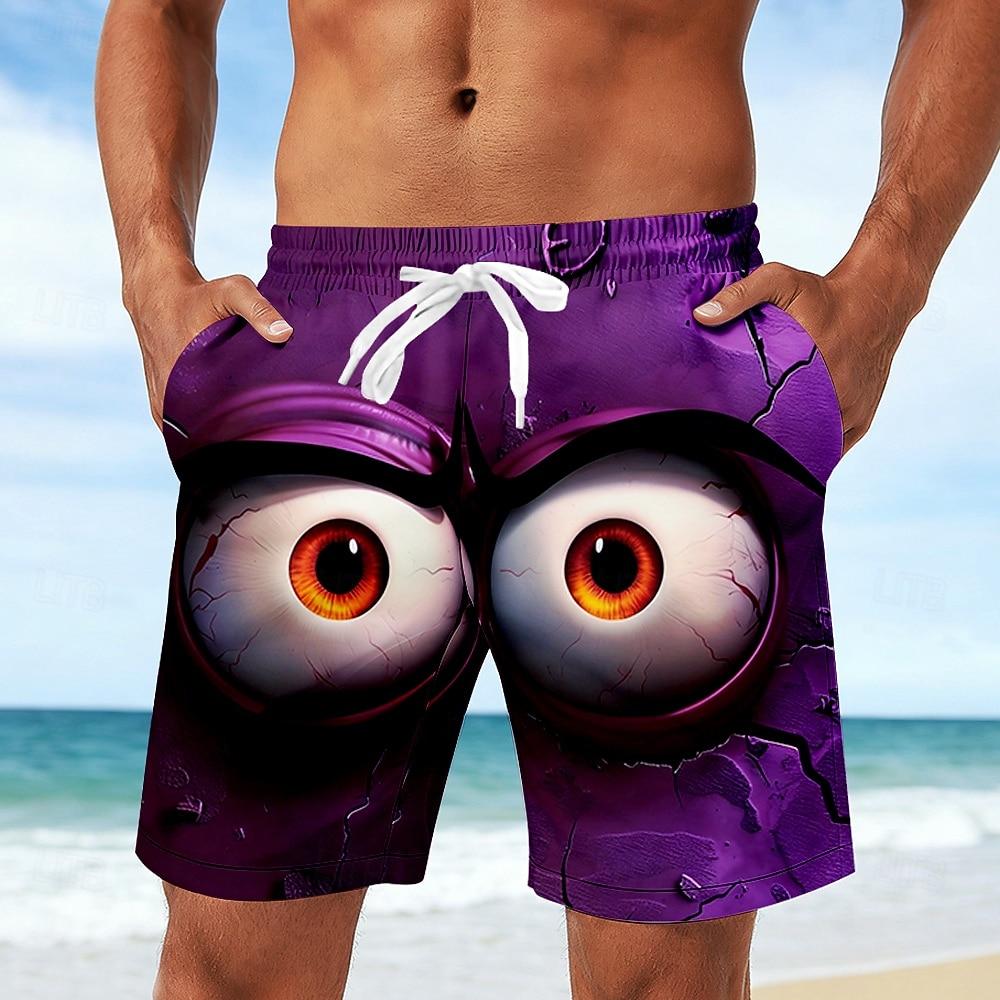 

Men s Funny 3D Big Eyes Cartoon Pattern Board Shorts, Drawstring Waist Casual Shorts with Side Pockets,Beach Wear for Summer XL