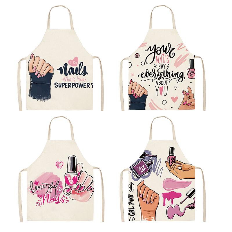 Nail Polish Lipstick Beauty Kitchen Women Apron Household Cleaning Flax Pinafore Salon Home Cooking Baking Adult Bib
