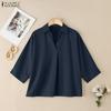 ZANZEA Women Summer V-Neck Casual 3/4 Sleeve Blouse