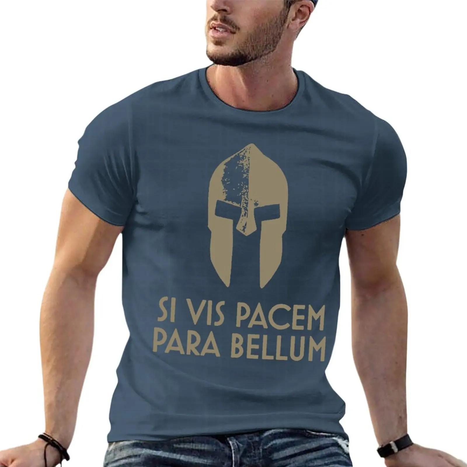 Спартанский Шлем Латинский Девиз Si Vis Pacem Para Bellum Свободная Футболка с Принтом Мужская Одежда 100% Хлопок Уличная Мода Большие Размеры Топы Футболка S