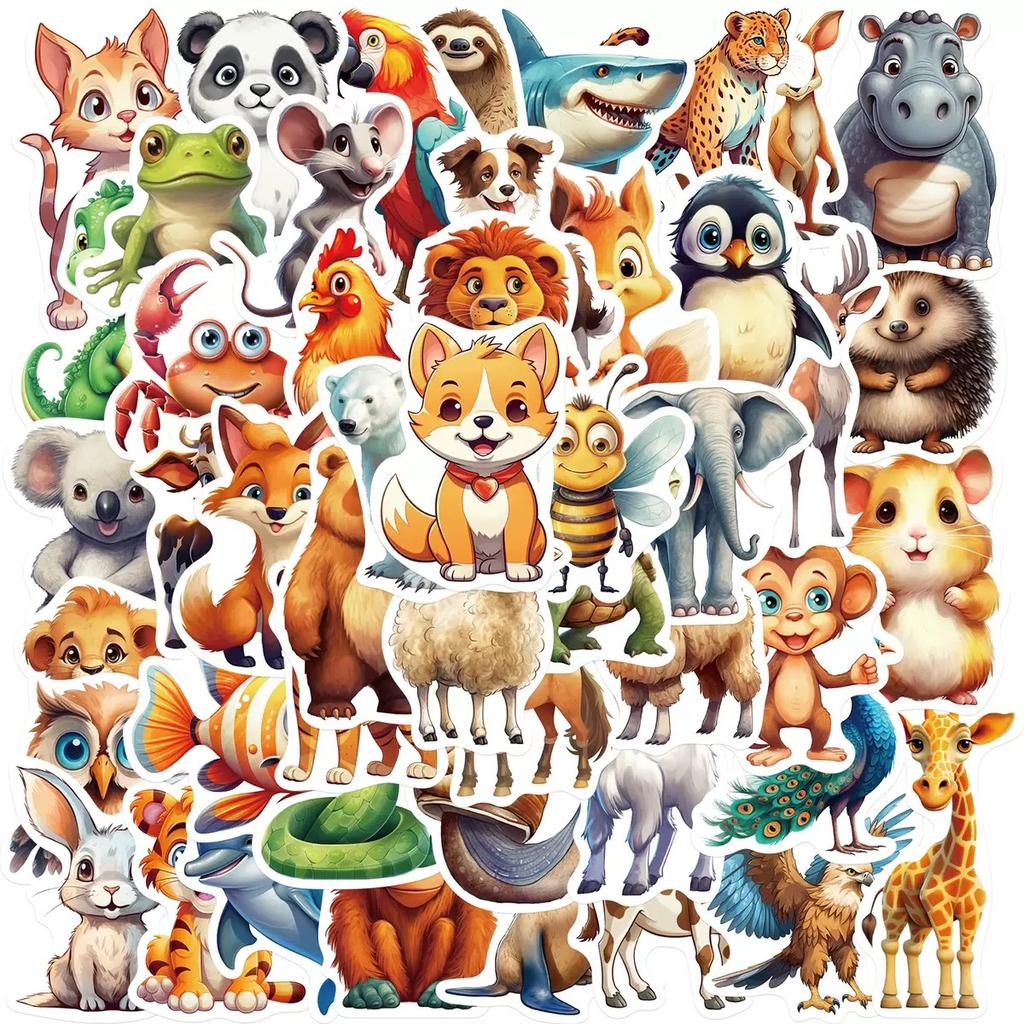 10/50/100pcs Mixed Adorable Humorous Zoo Wild Animals Stickers Aesthetic Designed For Children Toy DIY Skateboard Laptop Phone Car Decals Sticker