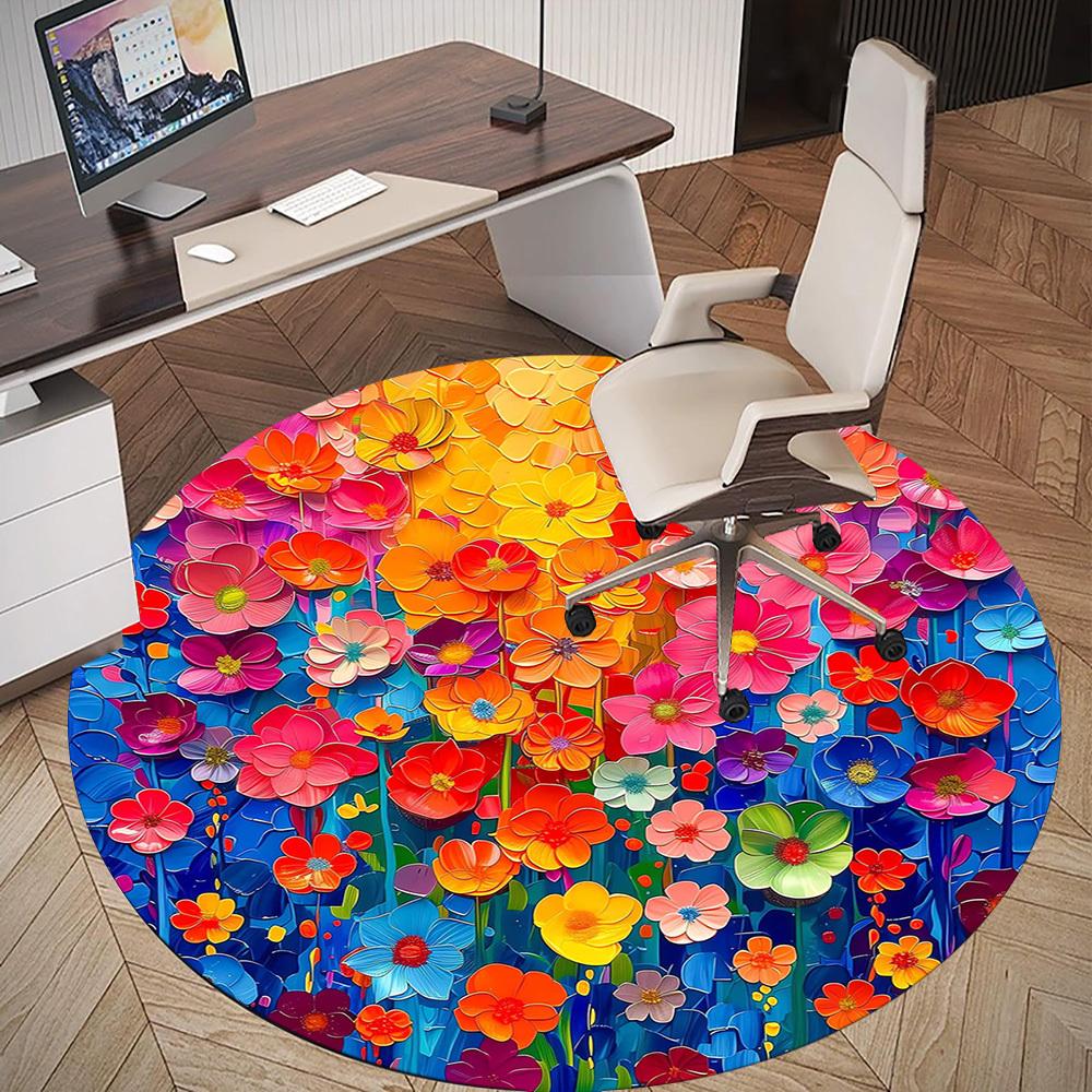 1pc Floral Abstract Pattern Office Round Rugs, Under Chair Round Rugs for Living Room, Bedroom, Bathroom Decoration Carpet 091827