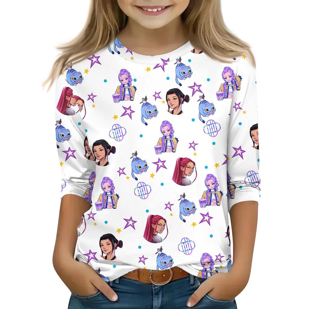 Druck-Tops für junge Mädchen 4-11 Jahre Rundhals 3/4-Ärmel T-Shirts Trendige Tops Outfit T-Shirts