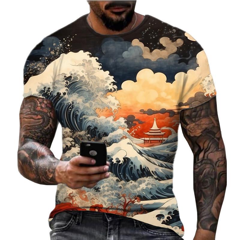 2026 New 3D Wave Printed Breathable Fast Drying Comfortable Round Neck Short Sleeved T-shirt Top
