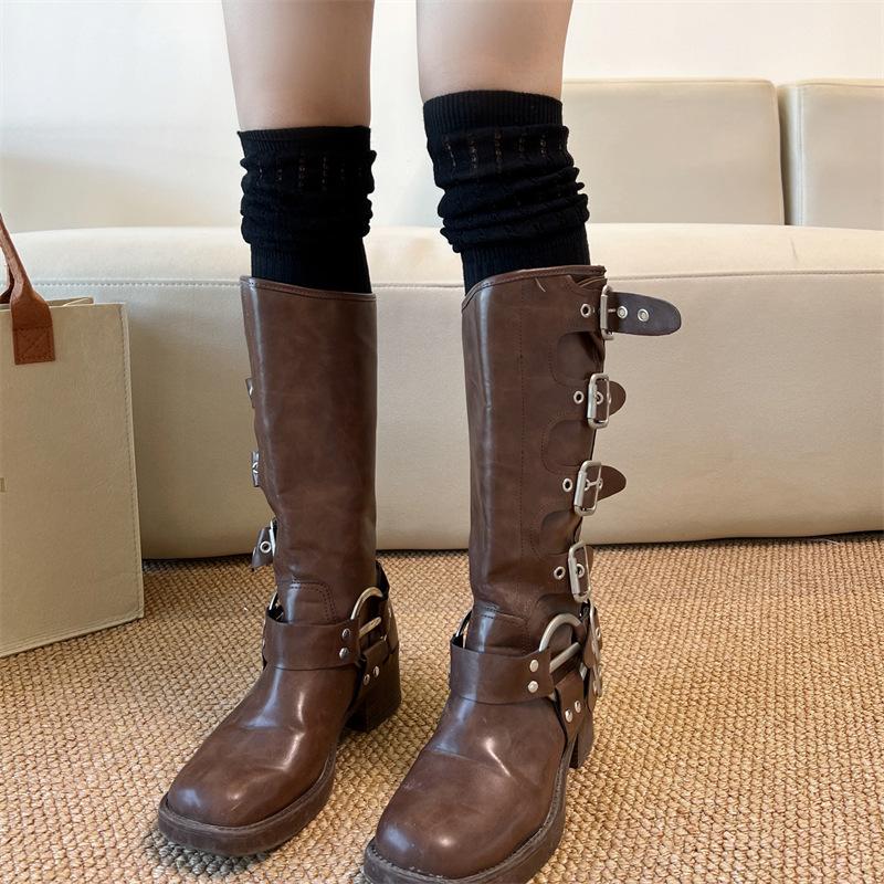 Spring And Autumn Knee Socks Stacking Socks Women'S White High Tube Socks Korean Version Hollow Gray Stockings With Boots Thigh Socks