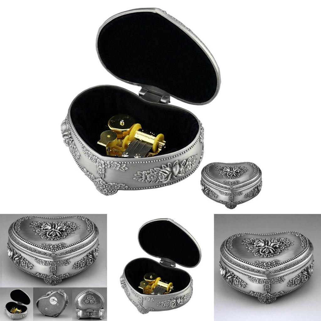 Stunning Silver Alloy Heart Shape Music Box For Kids With Classic Wind Up Mechanism