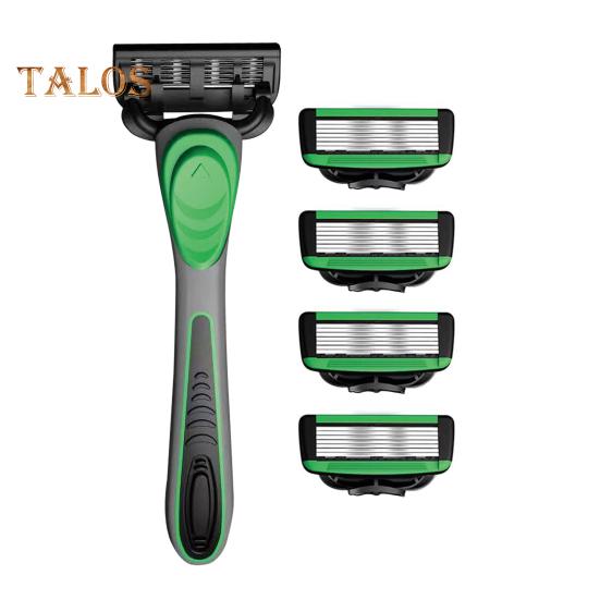 Manual Razor with 5 Blade Refills 7 Layers Stainless Steel Blade Rubber Handle Men Women Hair Beard Trimmer Remover Shaver Tool