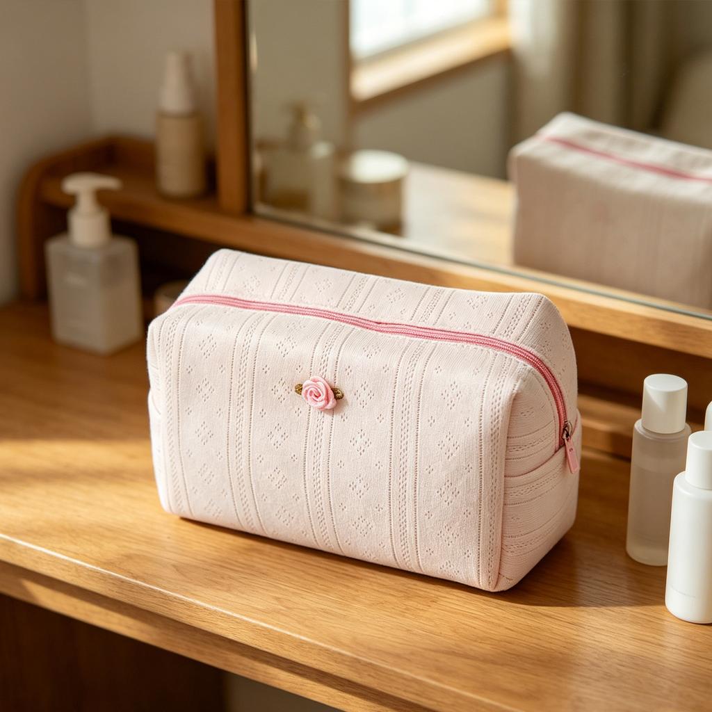 Roses Print Cosmetic Bag Zipper Closure Stylish Storage Bags Portable Organizer for Shopping And Outdoor Family Outings
