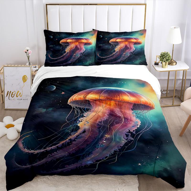 3pcs Anime Jellyfish Bedding Set - Includes One Quilt Cover and Two Pillowcases (No Core) - Perfect for Bedroom and Guest Room Decoration, F