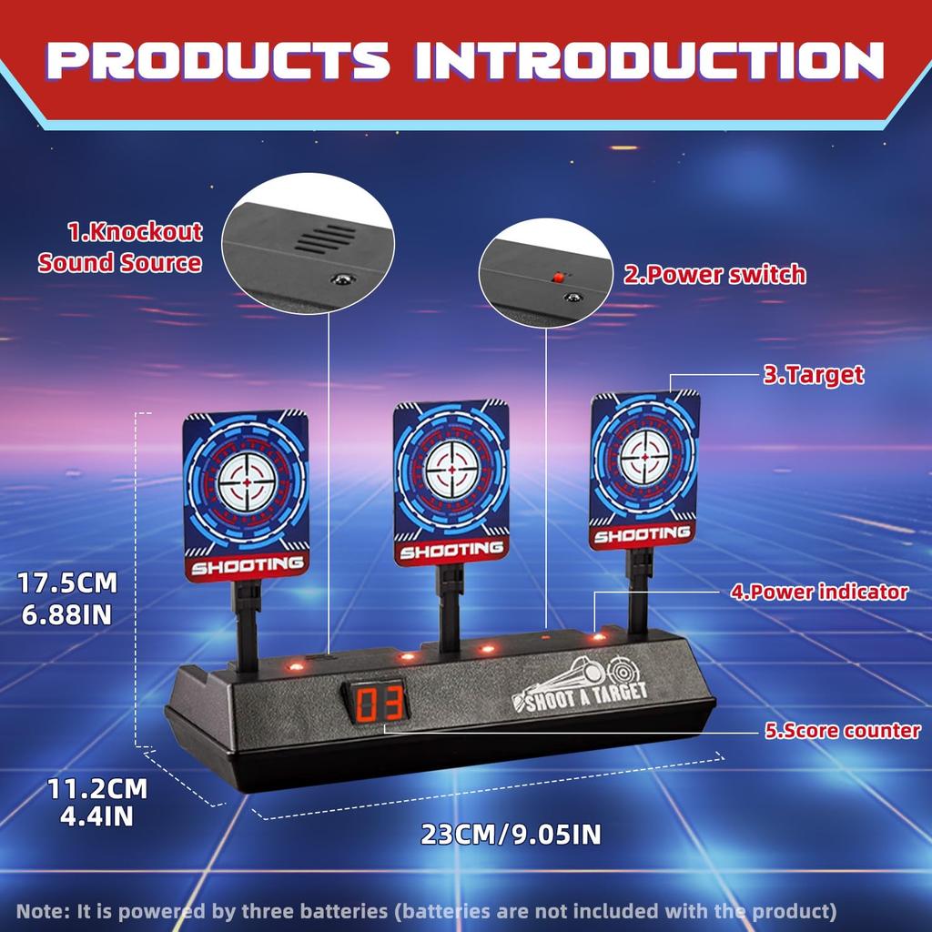 BOROLA Electronic Auto Shooting Nerf Spumă Electronic Scor Interior și Exterior Cadou Grozav pentru Copii Țintă, Rebound, Joc, Compatibil, Săgeți, Afișaj,