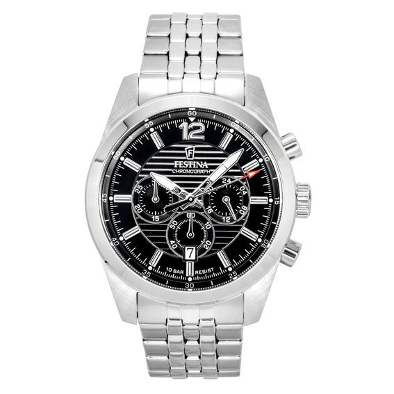 Festina Timeless Chronograph Stainless Steel Black Dial Quartz F20742-3 100M Men's Watch