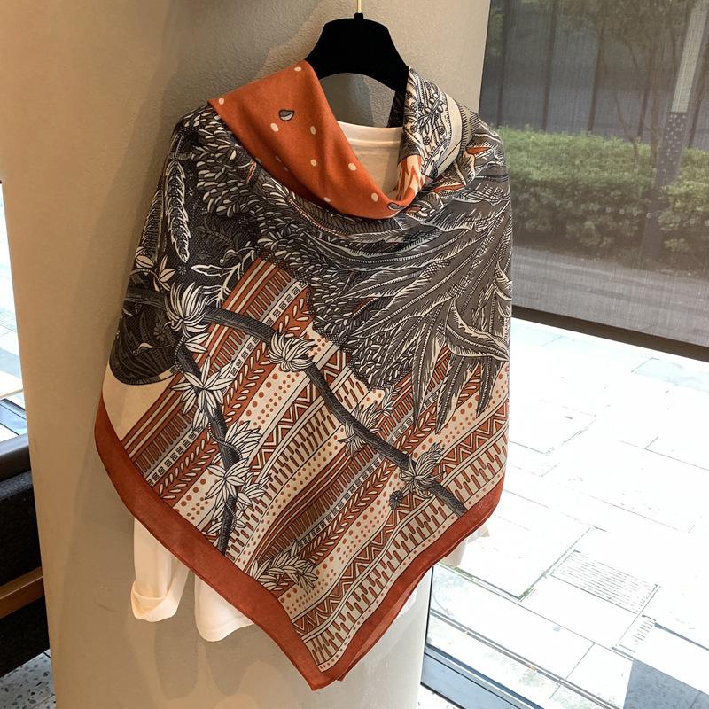 High-End Temperament Mountains And Rivers Printing 130 Square Scarves Silk Wool Texture Silk Scarves Shawl Warm Scarves Shawl Silk Scarves Tide