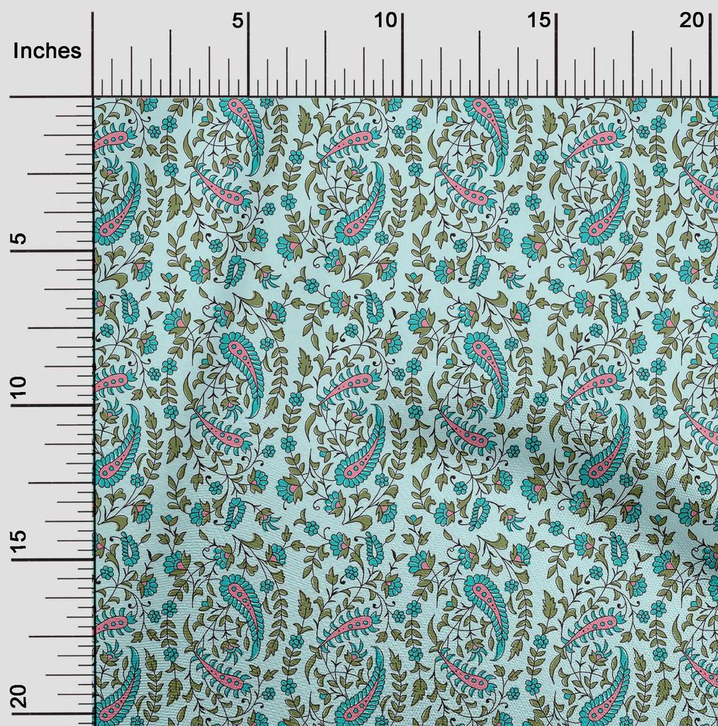 oneOone Cotton Flex Fabric Leaves|Floral & Paisley Block Print Fabric By The Yard 40 Inch