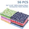 56Pcs Cotton Fabric 25x25cm DIY Craft Precut Quilting Fabric 8 Color Soft Cotton Patchwork Square for Quilting Sewing Accessorie