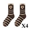 4 Pairs Autumn and Winter New Brown Maillard Socks Women's Light Luxury Style Ins Trendy Socks Love Bear Warm Raw Edge