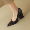 Módní 2025 Nové Pravá Kůže Špičatá Špička Silné Vysoké Podpatky Jarní Boty Elegance Svatba Zralé Nízké Nazouvací Pohodlné Dámské Boty