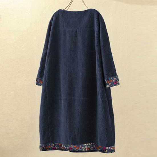 Dámské jarní šaty Velké velikosti Volný svetr Délka ke kolenům Kulatý výstřih Udržujte v teple Květinový potisk Patchwork Dámské šaty Dámský oděv