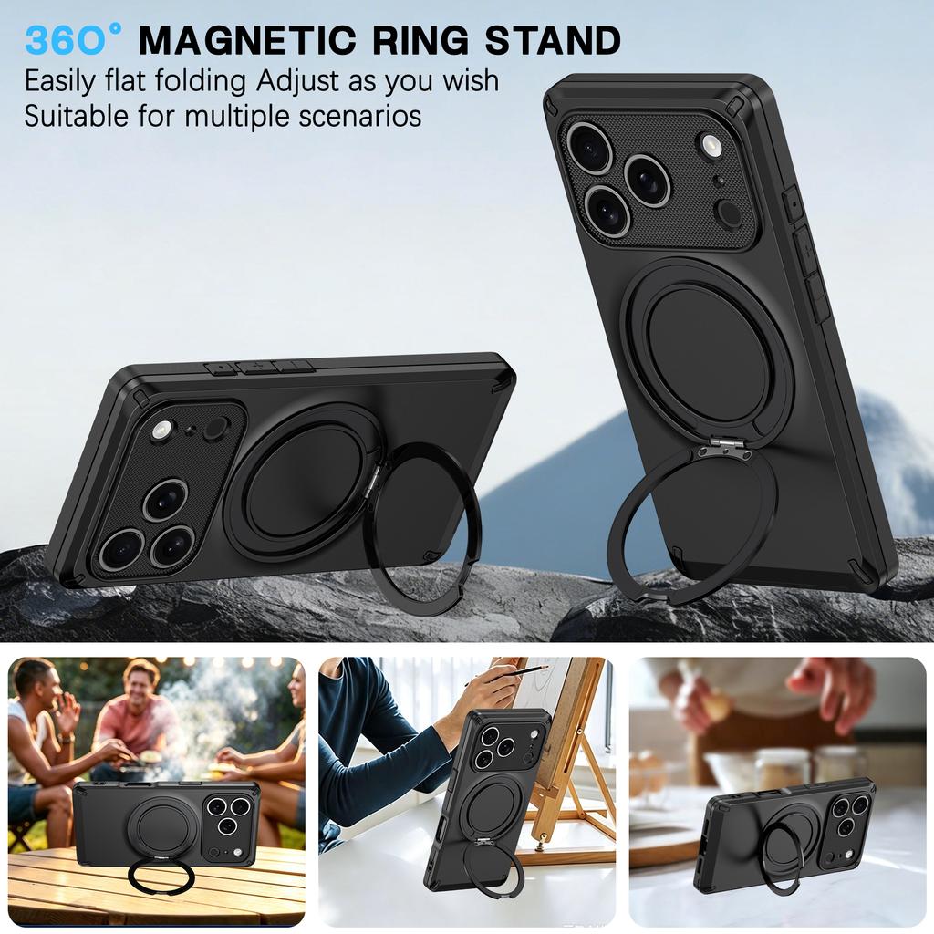 For Magsafe Magnetic 360°Rotating Metal Bracket Armor Phone Case for IPhone 18 Pro Max 15 16 17 Pro Max Plus 18 Pro Bumper Cover