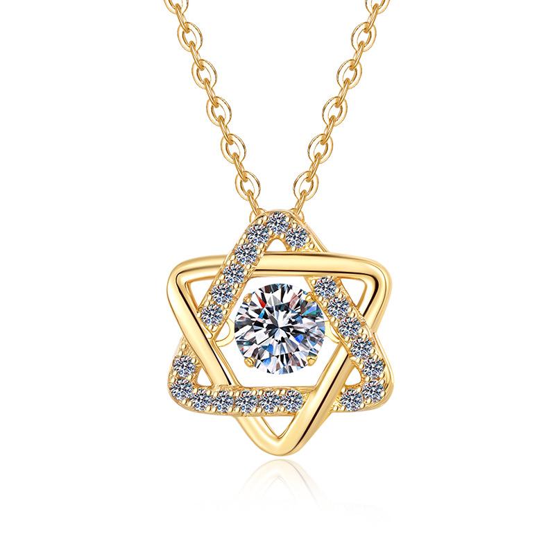 

Luxury Solid Real Gold Women s Hexagram Pendant Beating Heart Fashion Moissanite Diamond Pendant Clavicle Chain золотой
