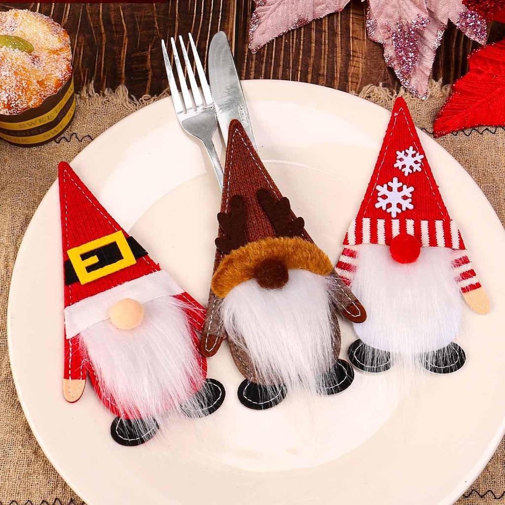 Cute Faceless Old Man Felt Cloth Knife & Fork Set - Christmas Table Setting Props
