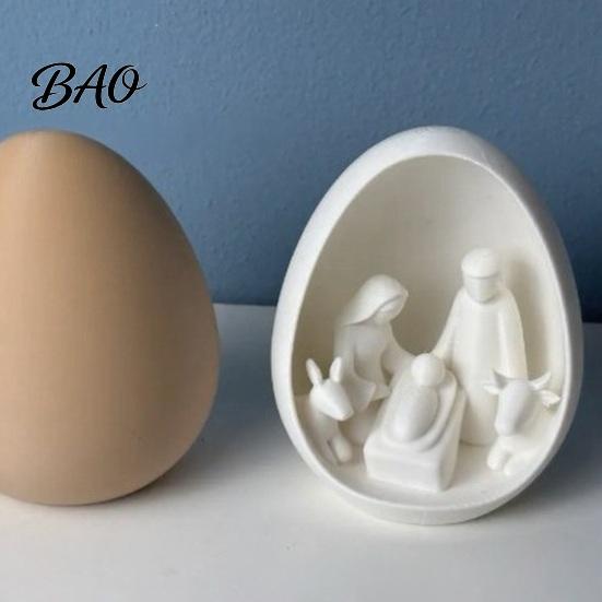 Minimalistická vánoční dekorace Mini betlémová figurka, Vánoce se Svatou rodinou ve vejci, Malé sváteční pokojové doplňky 3D tištěná stolní ozdoba pro