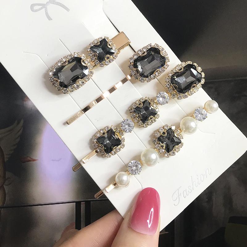 Set Women Hair Clips Jewelry Crystal Hair Accessories For Girls Pearl Geometric Barrettes Pins Christmas Gift