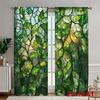 2 Stück Buntglas-Blattvorhänge Grün Naturdruck Lichtfilternde Vorhänge Art Deco Heimdeko für Schlafzimmer Wohnzimmer