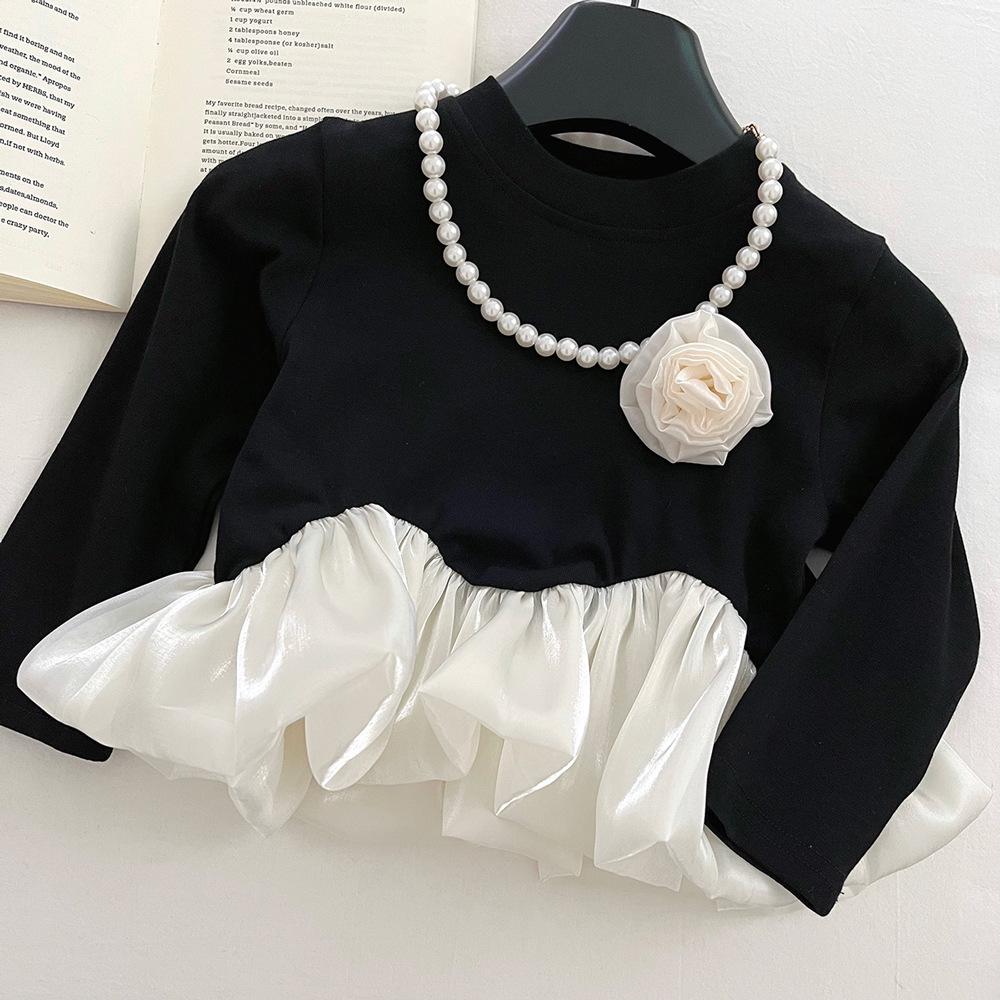 Korean Style Girls' Autumn 2026 Two-Piece Set: Long Sleeve Ruffle Top & Elastic Micro Flare Pants