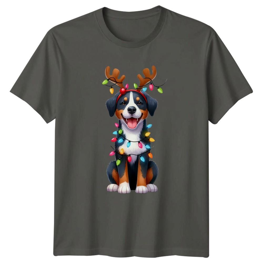 Christmas Dog Antlers Lights Holiday Graphic Unisexs TShirt Unisexs Tee S