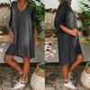Women's Summer Casual V Neck Denim Long Party Dresses Short Sleeve Swing Dress