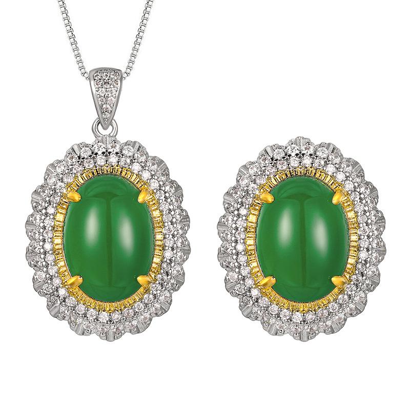 Jewelry Simulation Chalcedony Retro Light Luxury Set Pendant With Main Stone 13 * 18