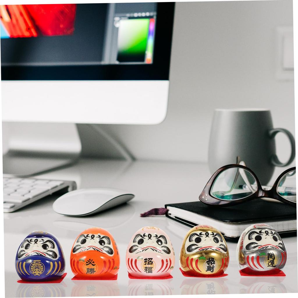 YARDWE Japanese Ceramic Daruma Egg Lucky Decorations for Car and Home Exquisite Traditional Crafts for Wealth and Set of 5 Figurines, Decor, Design,