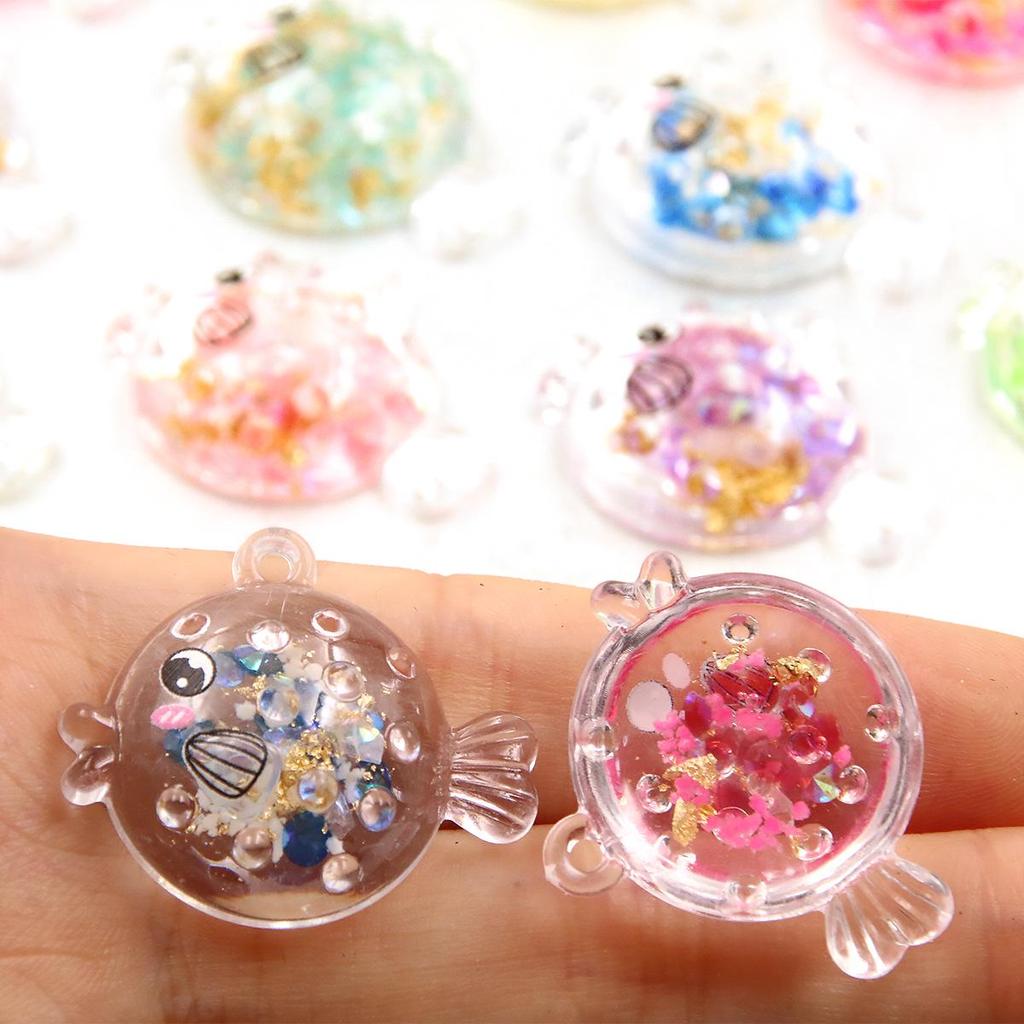 8-Color 26x29mm DIY Luminous Resin Pufferfish Pendant Jewelry Accessories