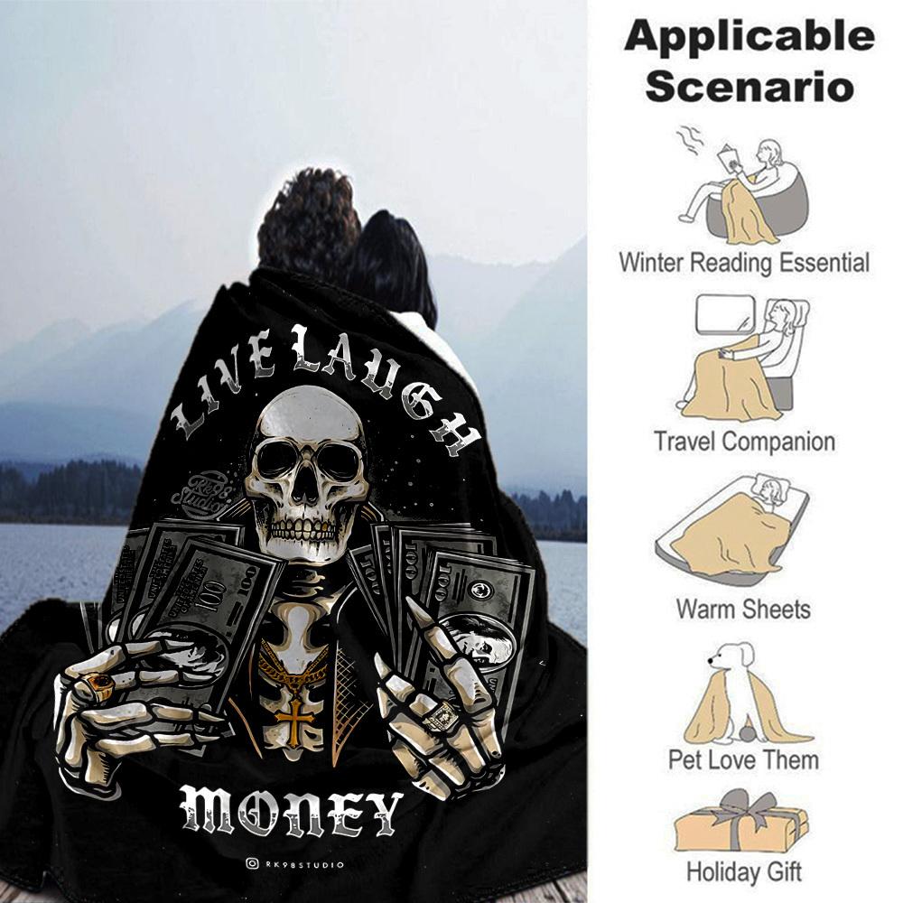 1pc Skull Money Throw Blanket Soft Flannel, Cozy All Season Polyester Perfect for Home, Office