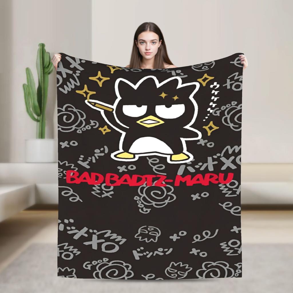 Kawaii Black Penguin Blanket Bad Badtz Maru Super Warm Pattern Plush Throw Blanket For Couch Bed Flannel Bedspread Bed Cover