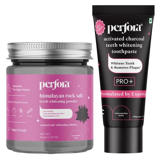 

Набор для отбеливания зубов Perfora | Отбеливающая зубная паста с активированным углем | Порошок для отбеливания зубов | Без SLS, обогащенный витаминами | Упаковка из 2 штук