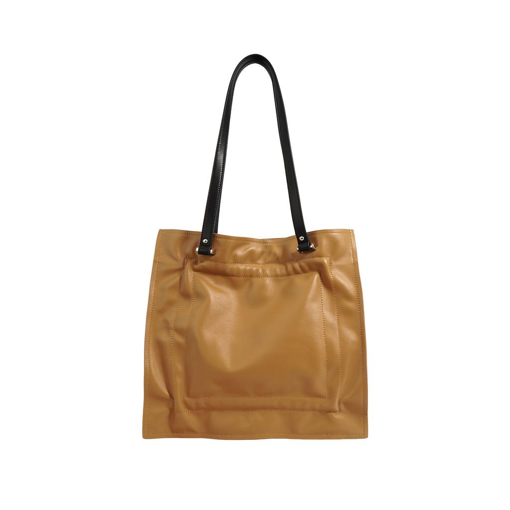 Niche design lazy wind large capacity tote bag single shoulder simple leisure first layer cowhide commuter big bag women