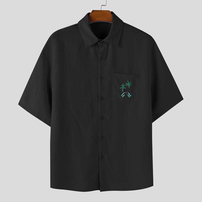 

INCERUN Men Summer Lapel Neck Short Sleeve Chest Pocket Embroidery Casual Shirts S чёрный