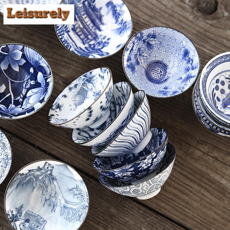 70ml Exquisite Blue and White Porcelain Tea Cups Hand-painted Master Cup Bamboo Hat Tea Bowl Guest Tasting Mugs Tea Accessories