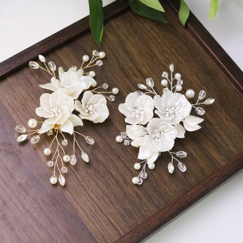 New Bridal Headgear Disc Hair Hairpin, White Shell Petal Handmade Pearl Crystal Hairpin Decoration