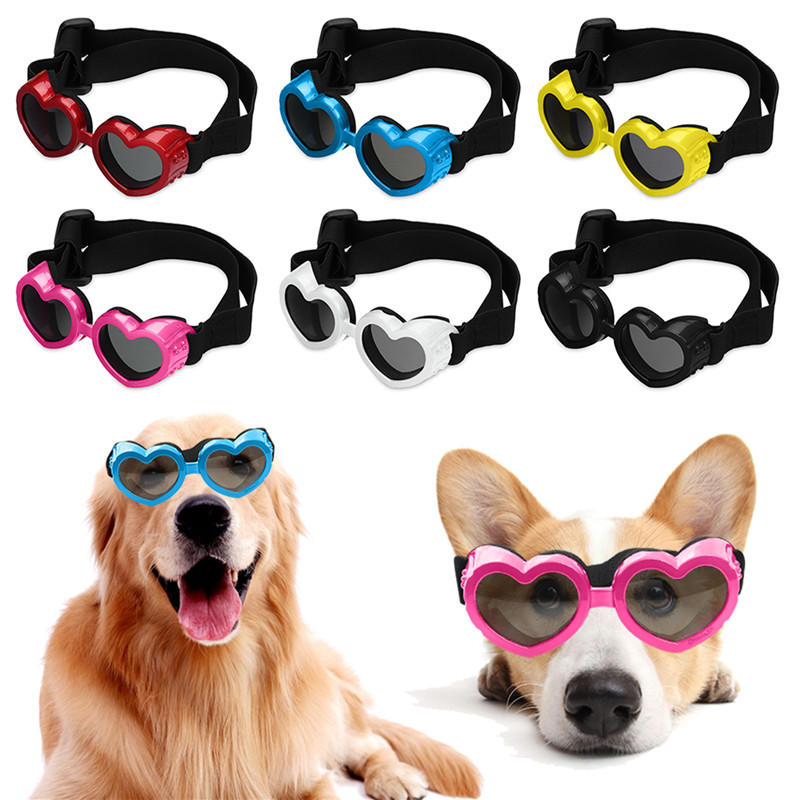 1PC Cute Heart-shaped Pet Travel Sunglasses Waterproof UV Protection Small Dog Cat Goggles With Adjustable Strap