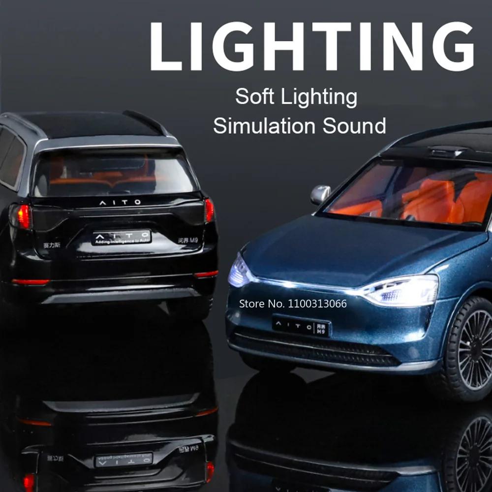 1:24 Scale SERES AITO M9 Cars Alloy Models Diecast Toy 6 Doors Opened SUV with Light Sound Vehicles Toys for Kids Festival Gifts
