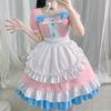 Café Style Cute Lolita Maid Outfit - Pink & Blue Bow Dress for Women