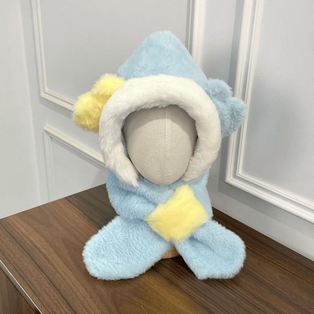 2-In-1 Hat Scarf Set Thick Fluffy Windproof Warm Integrated Hat And Scarf Cartoon Ear Hooded Scarf For Kids For Boys Girls